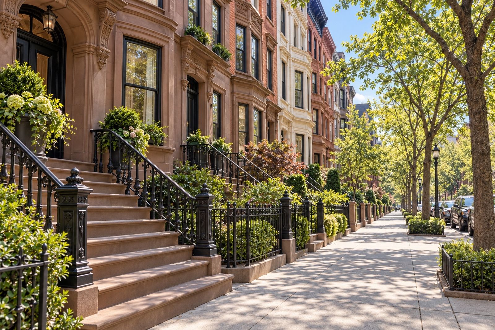 Illustrative image: a tree-lined block of brownstones with stoops