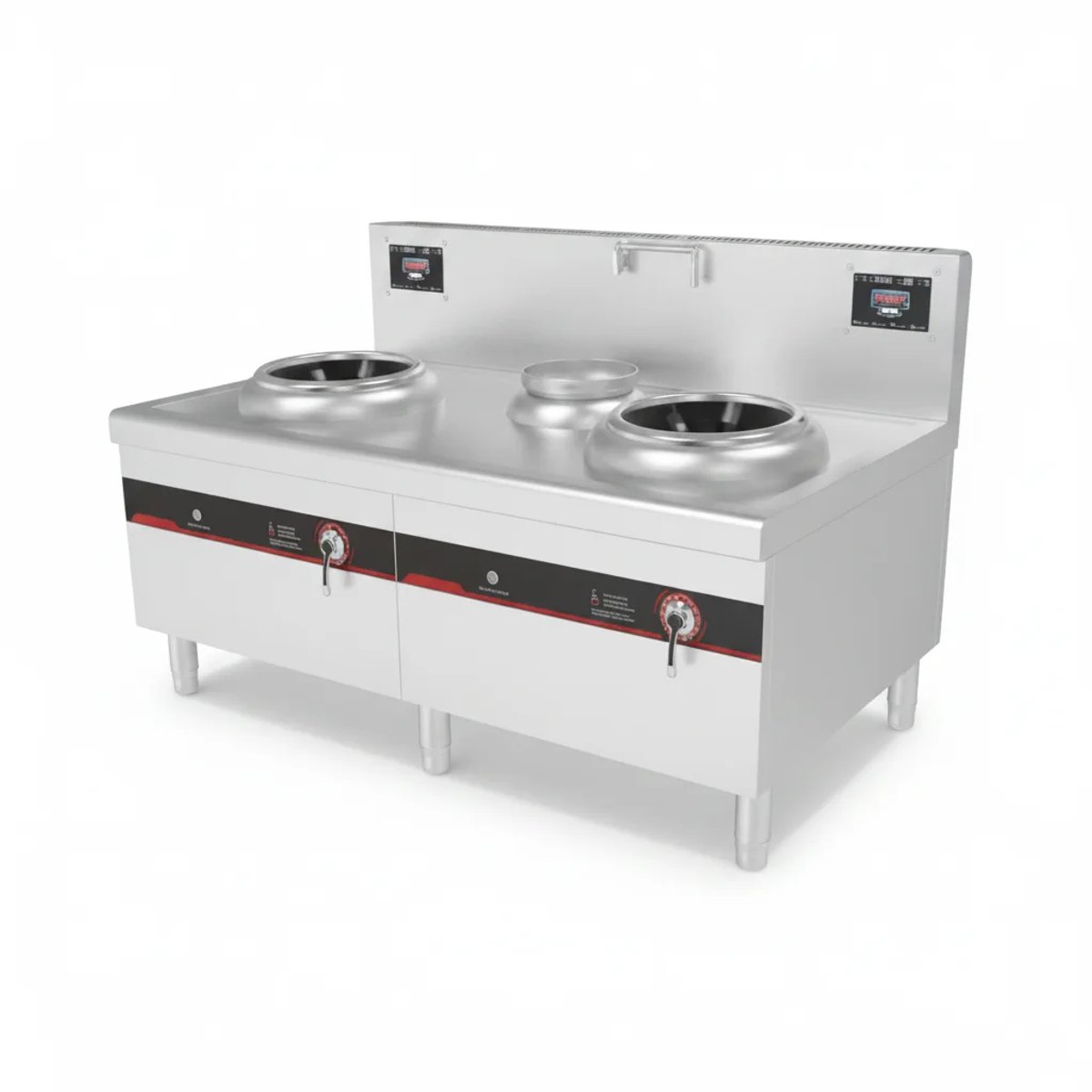 Freestanding Induction Double Wok cooker With One Sink