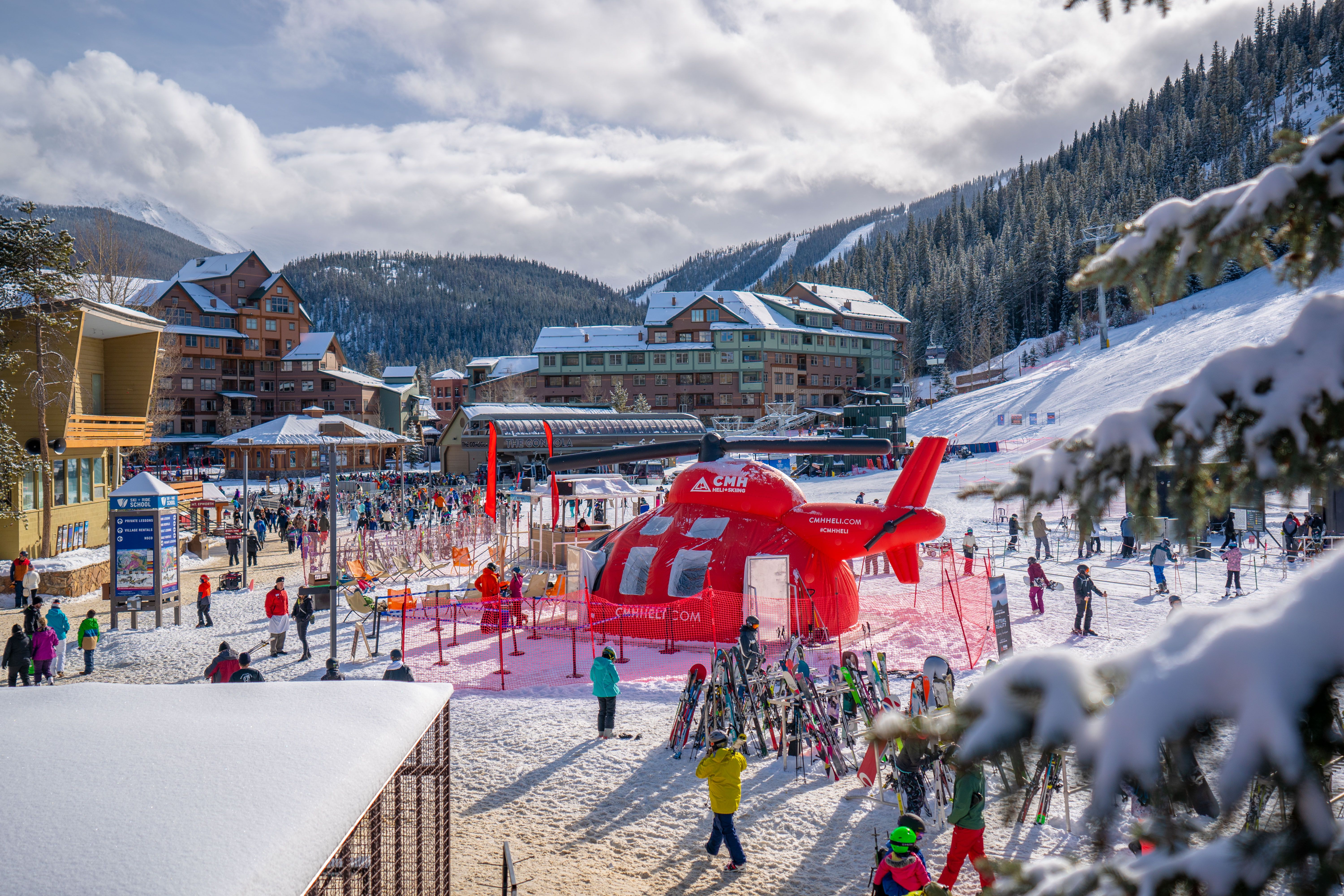 Inflatable helicopter at a ski resort