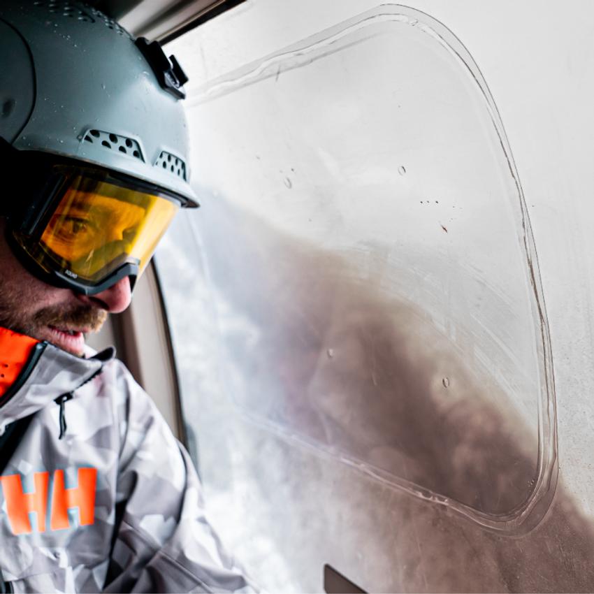 Guest looking out the helicopter window