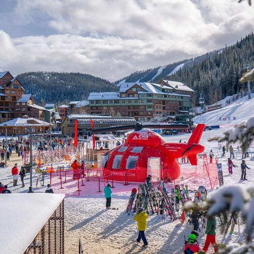 Inflatable helicopter at a ski resort