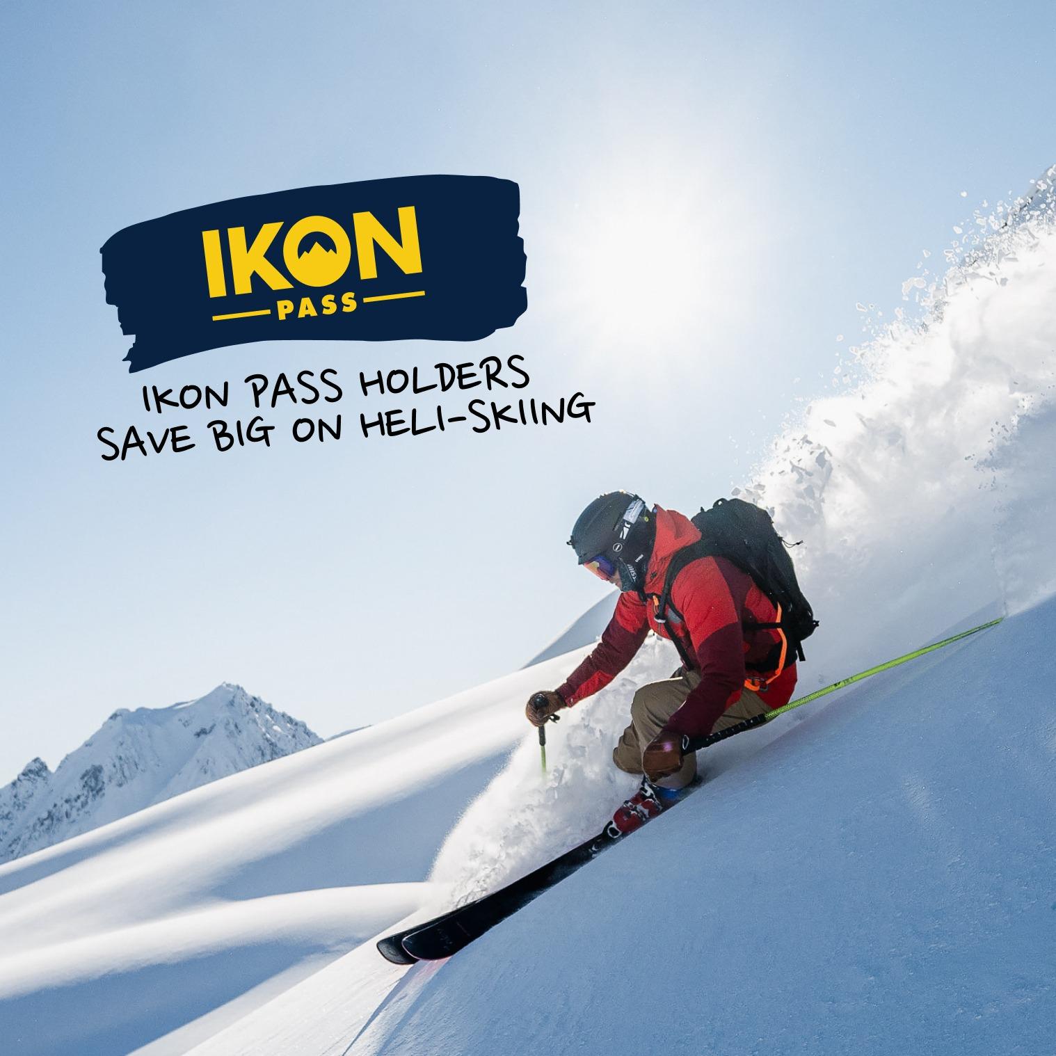 ikon pass logo displayed in bold yellow text over pristine snow.