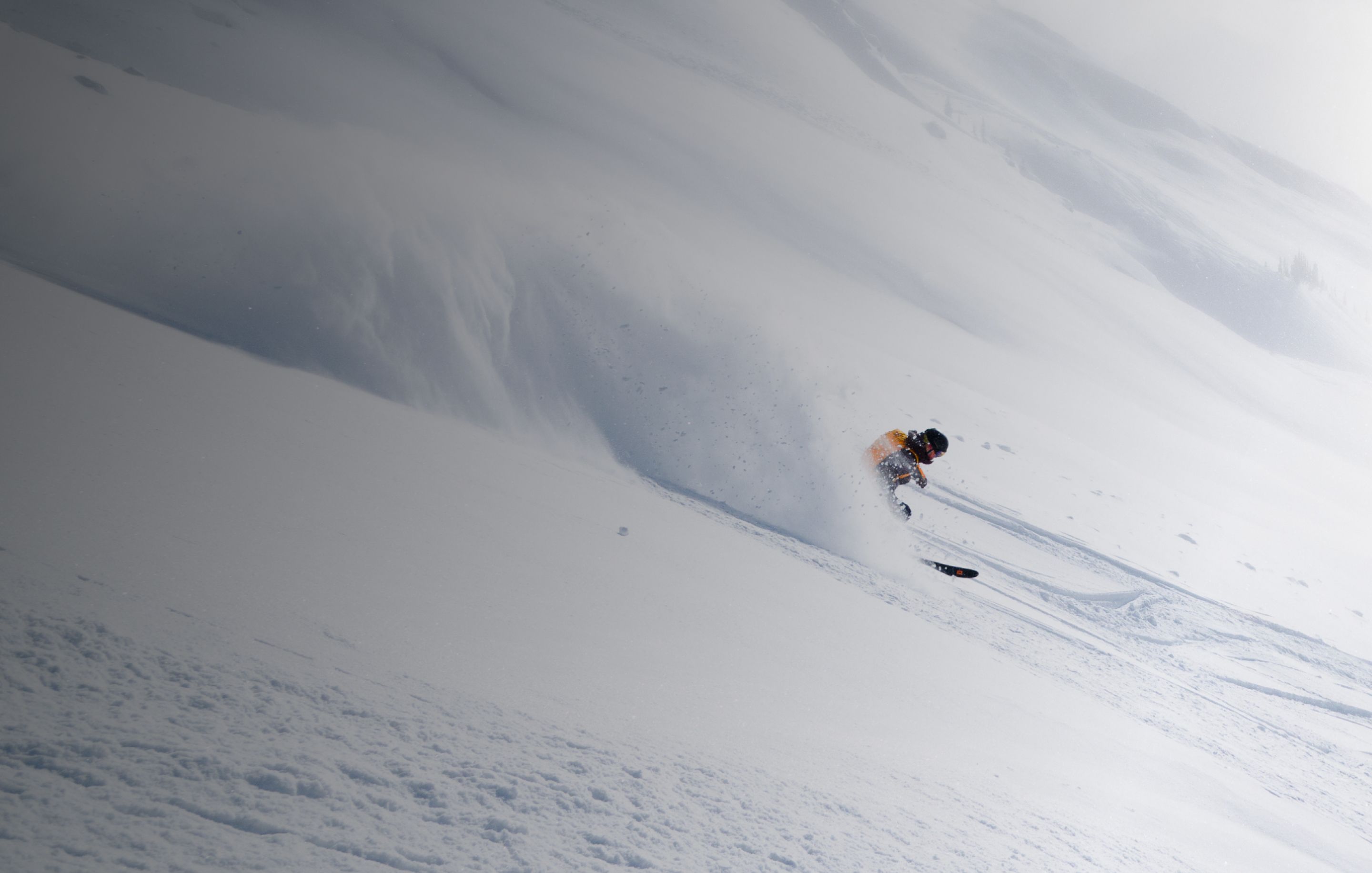 Skier in chest deep snow