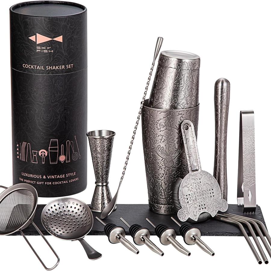 Kit de barman premium SKY FISH 18 pièces : inox gravé 3D — image 1