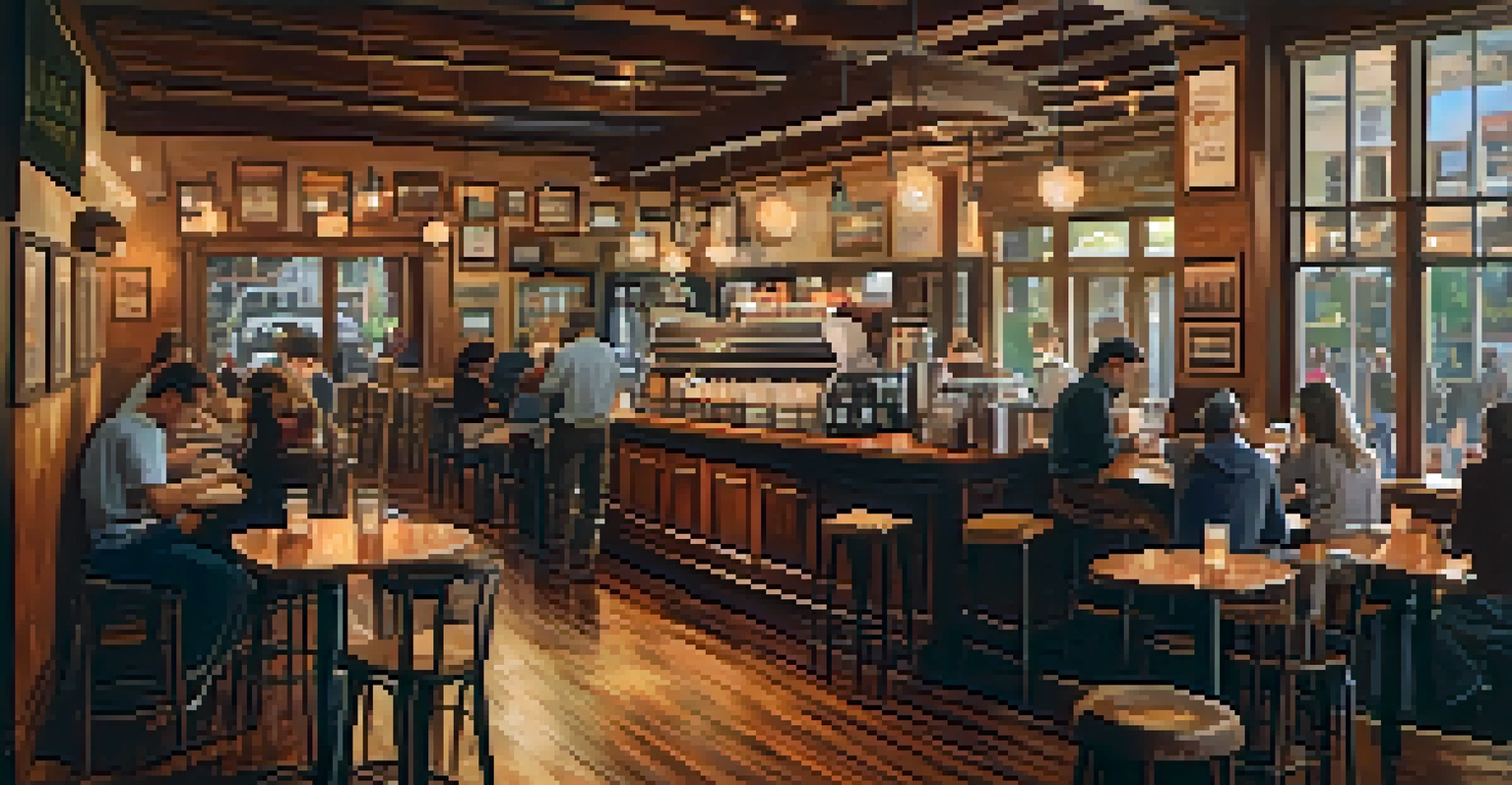 A cozy café in Nashville with rustic decor and a barista making coffee.