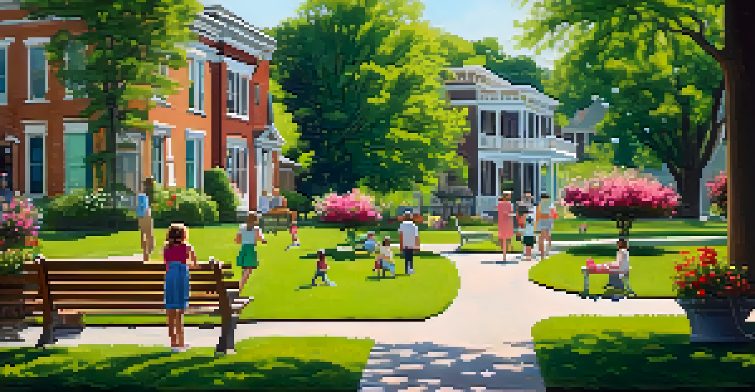 A sunny park in Nashville with families enjoying the outdoors and historic homes in the background.