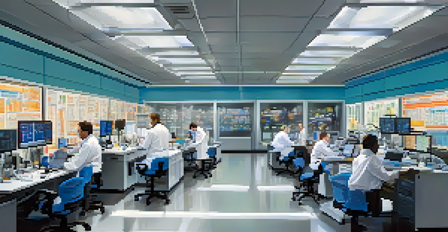Medical professionals and university researchers collaborating in a high-tech lab environment in Nashville, engaged in healthcare research.