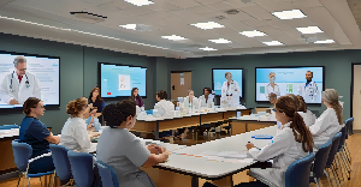 Healthcare professionals in a training workshop focused on patient-centered care, engaged in discussions and teamwork.