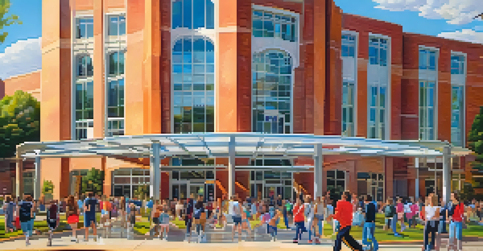Belmont University campus showcasing students in creative activities with colorful artistic elements.