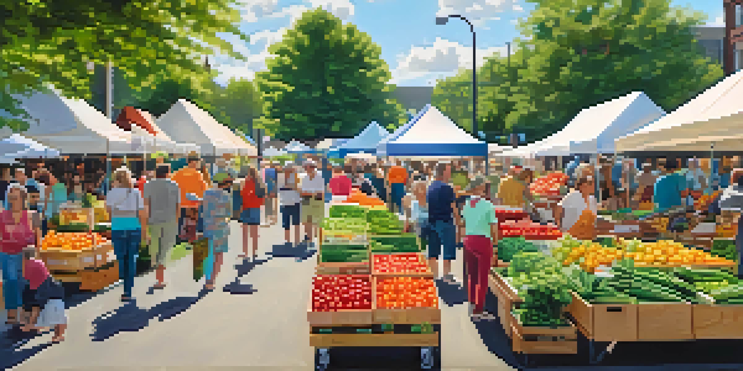 Families enjoying a lively day at the Nashville Farmers' Market, with colorful stalls of fresh produce and local goods.