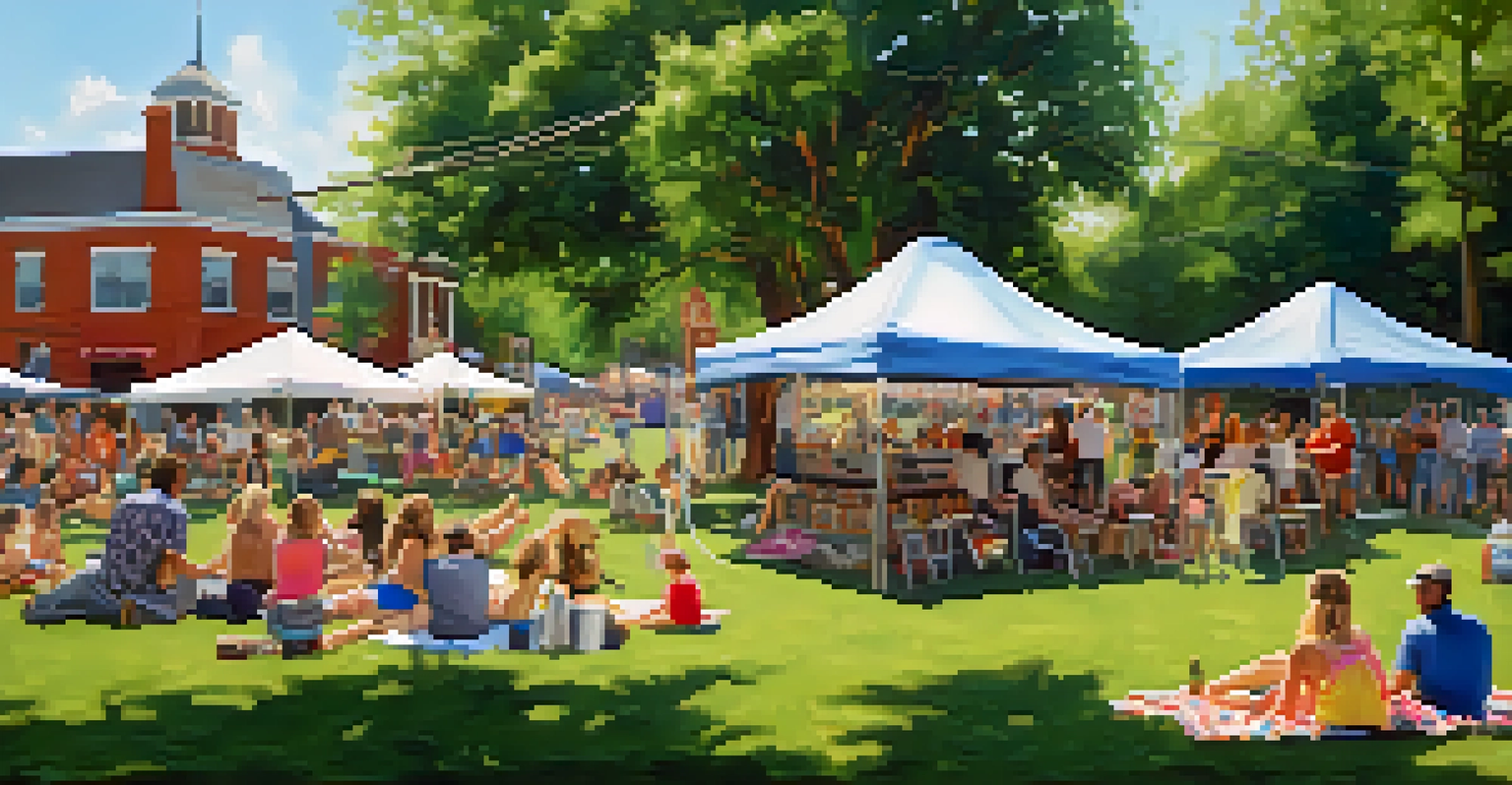 Families enjoying a local Nashville music festival in a park, with live music, food trucks, and children playing.