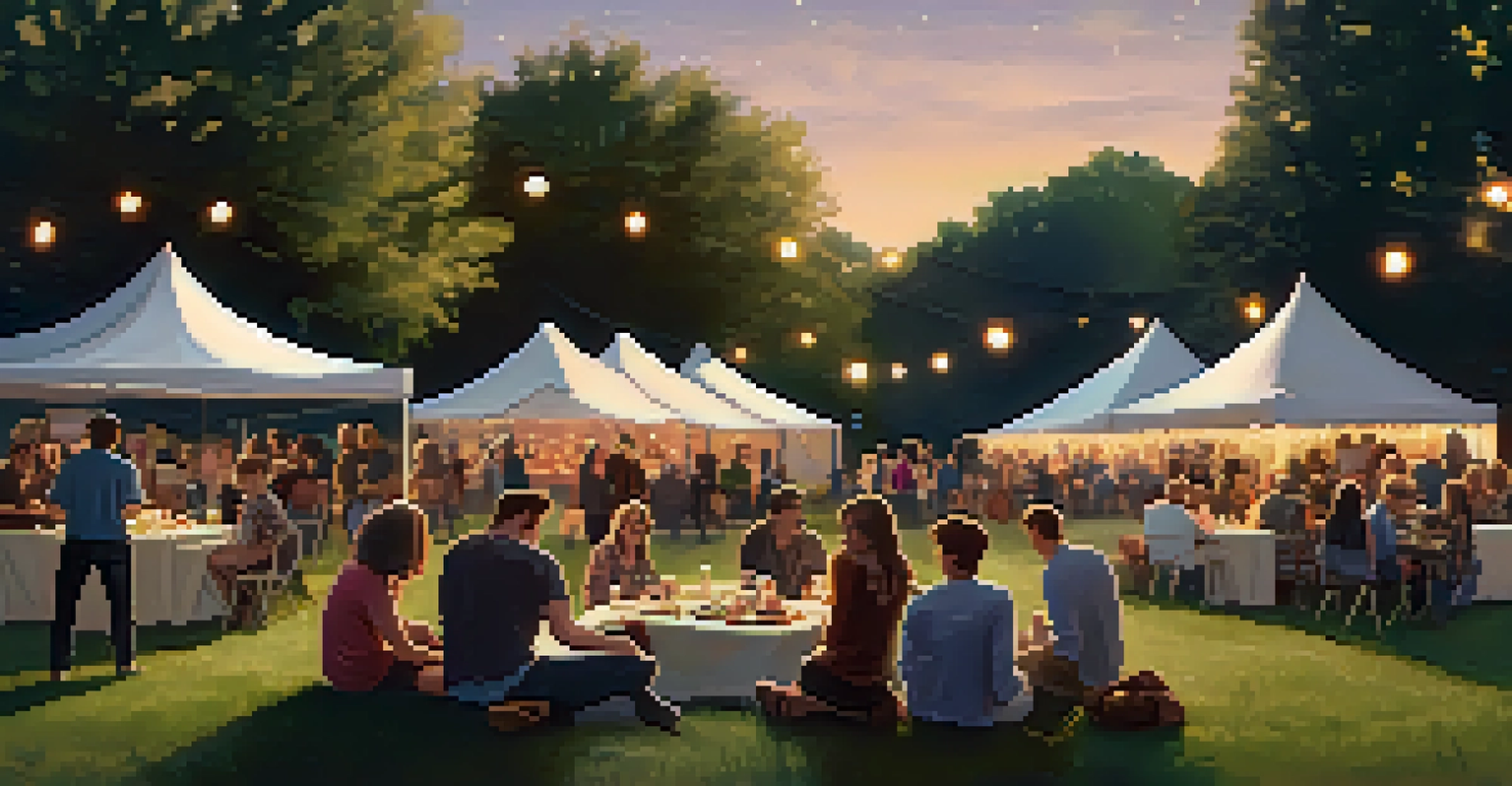 An intimate Indie music festival with small bands performing and audience members enjoying the atmosphere.
