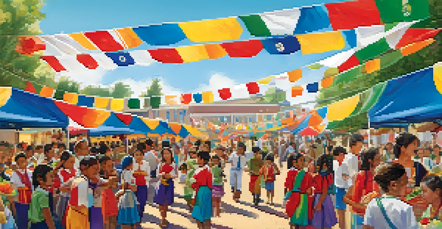 A lively outdoor school festival showcasing various cultural traditions and foods.