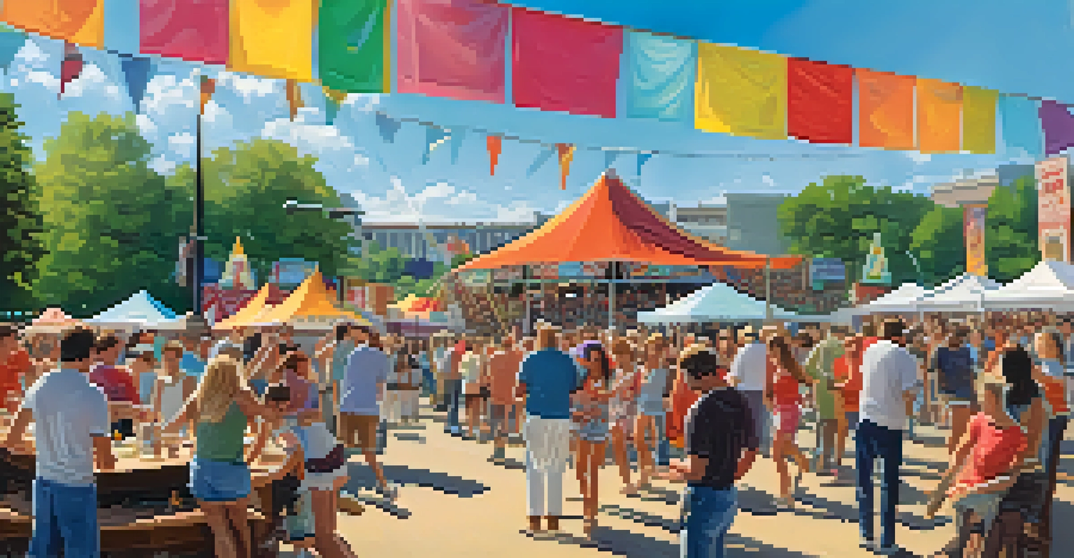 A lively outdoor festival in Nashville with people dancing and enjoying live music under a blue sky.