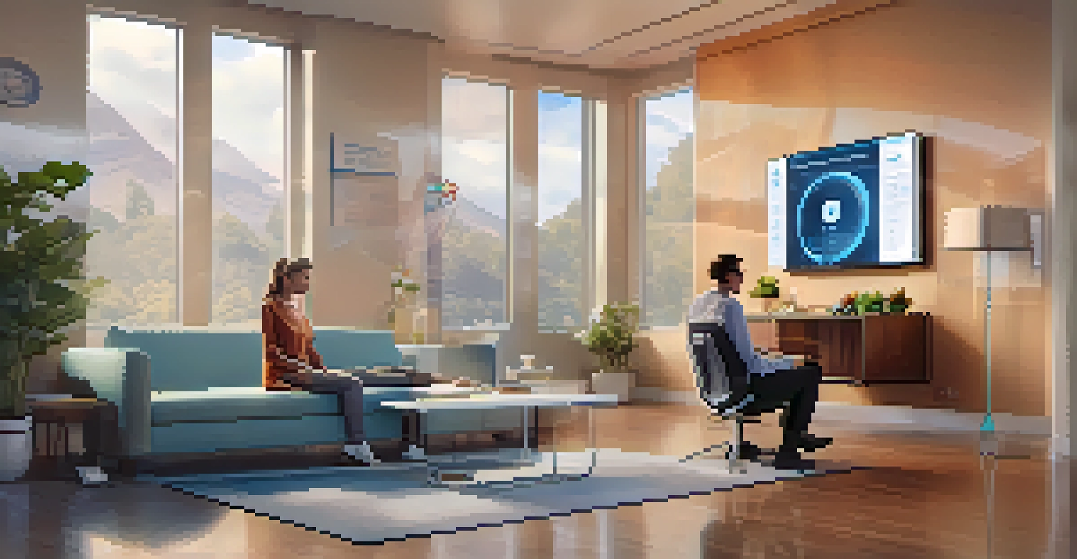 A futuristic telemedicine scenario with a patient using a smartwatch and an AI interface, showcasing advanced healthcare technology.