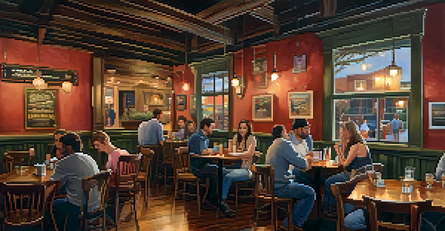 Patrons enjoying food and live music in a cozy Nashville café with rustic decor and warm lighting.