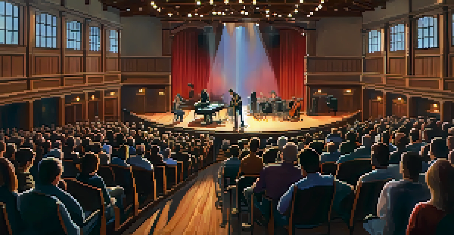 An artist performing on stage at The Ryman Auditorium, with an engaged audience in a warm and inviting atmosphere.