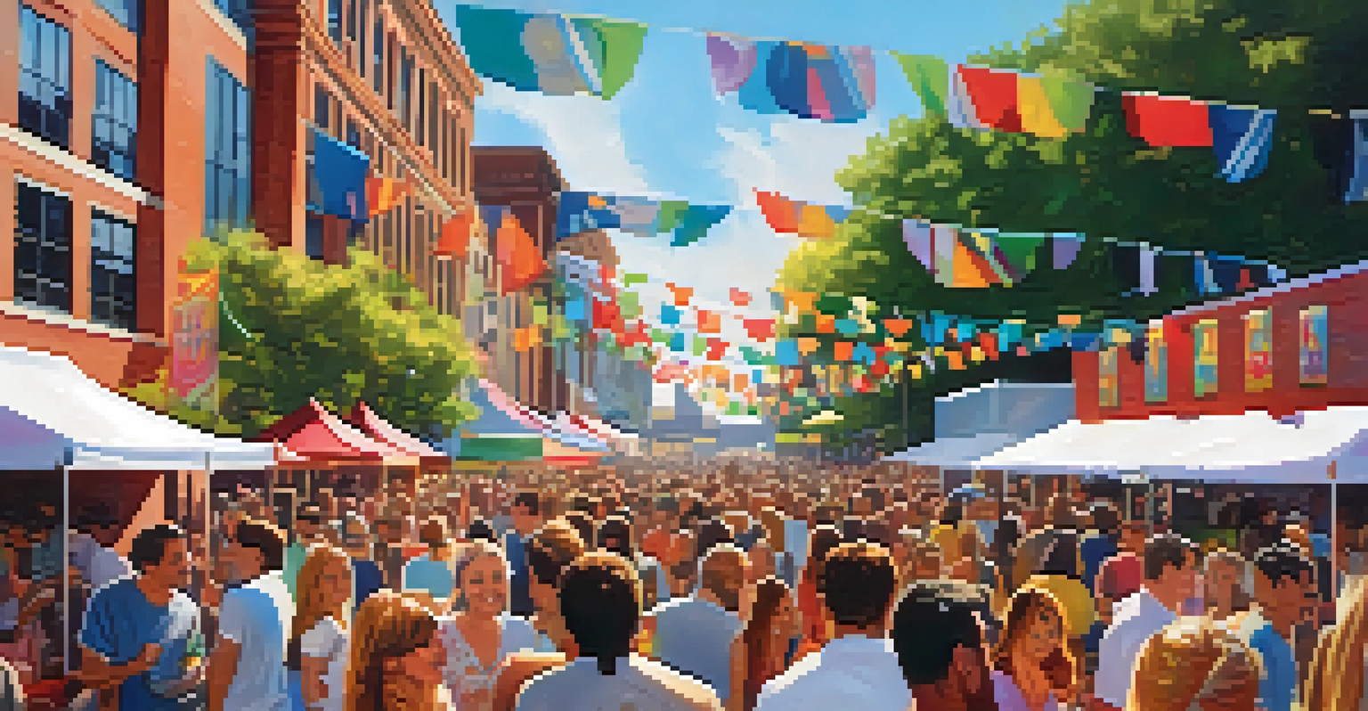 A lively outdoor music festival in Nashville, with a diverse crowd enjoying performances and festive decorations.
