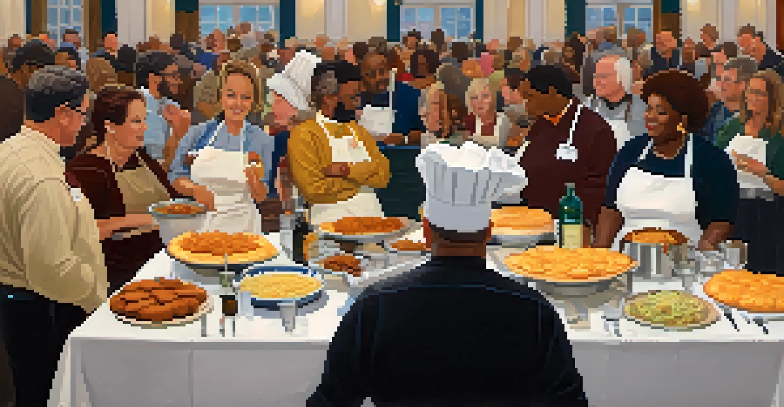 Chefs demonstrating Southern cooking at a symposium, with traditional dishes on display and engaged attendees.