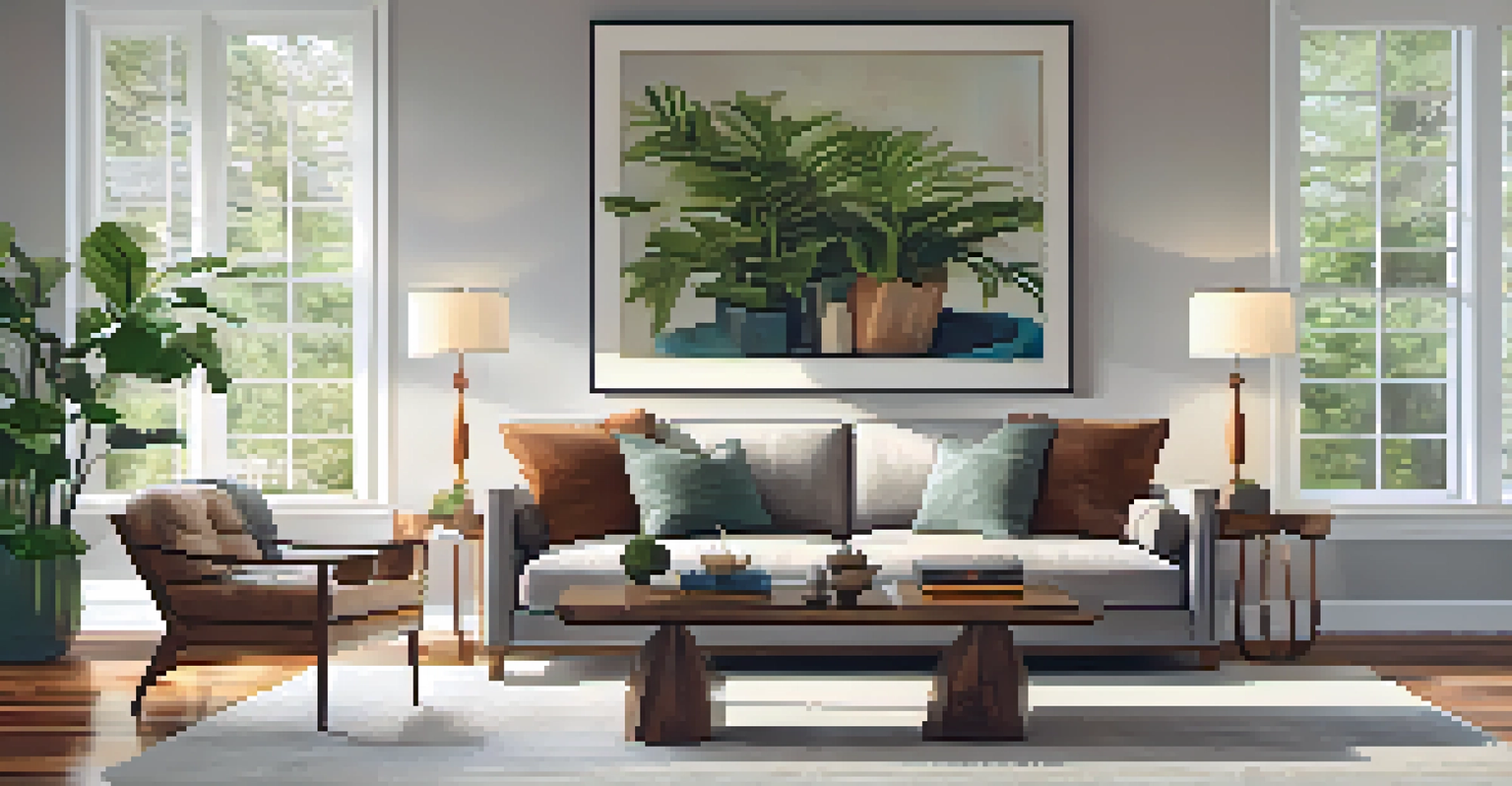 A cozy modern living room in Nashville, showcasing a stylish interior with natural light and local artwork.