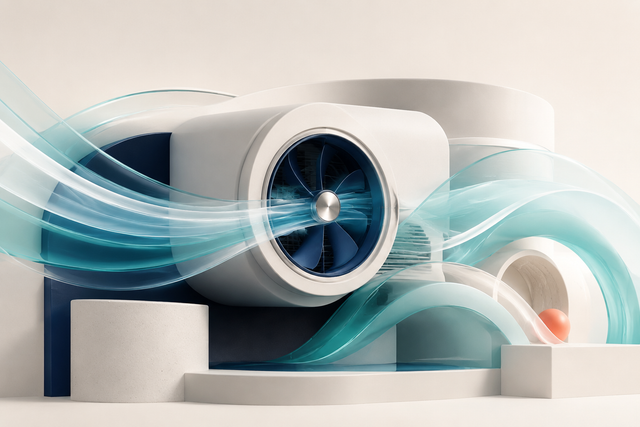 Abstract illustration of controlled HVAC airflow.
