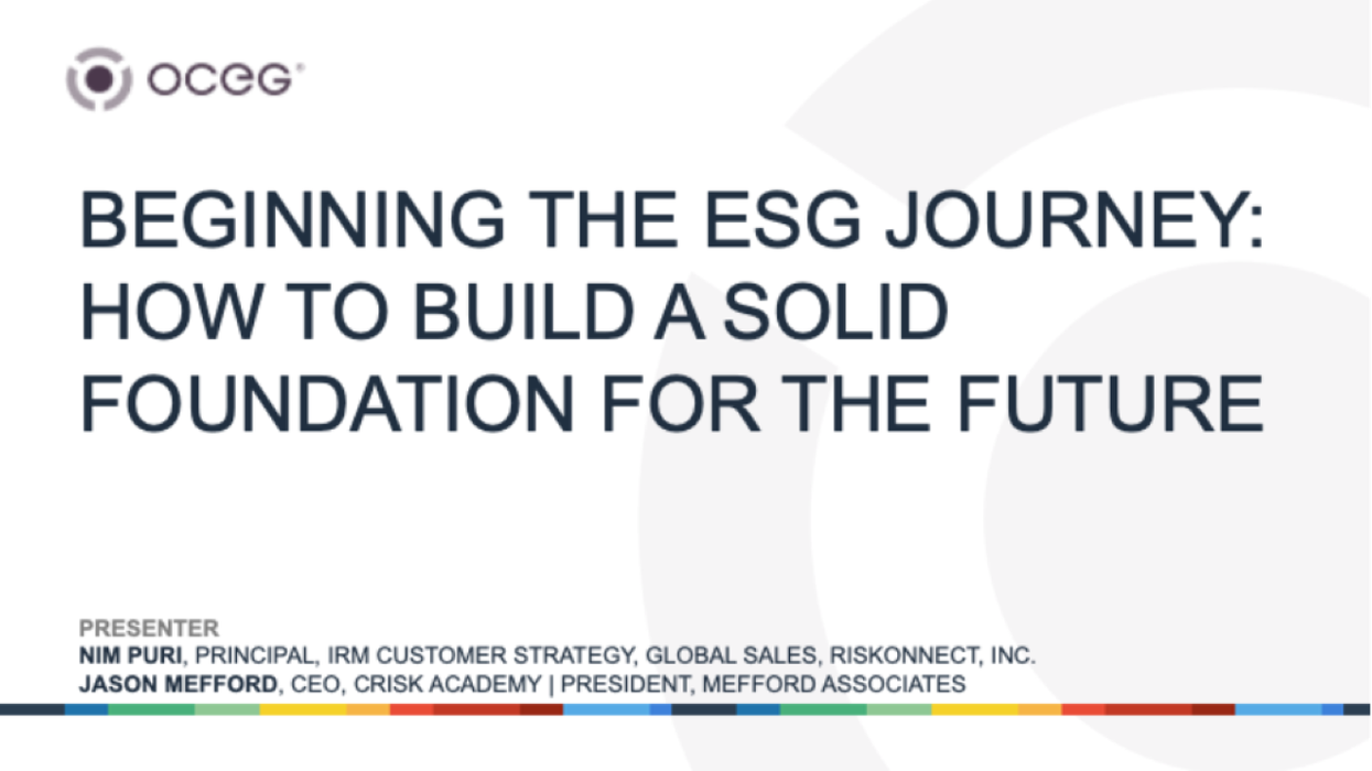 Beginning the ESG Journey: How to Build a Solid Foundation for the ...