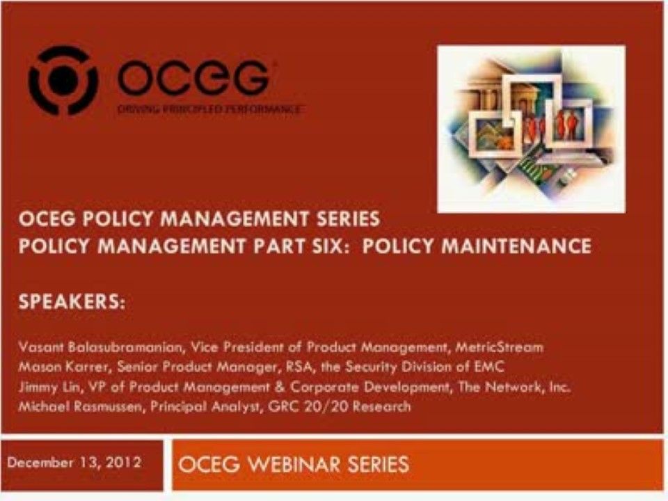 Policy Management Part Six: Policy Maintenance - OCEG