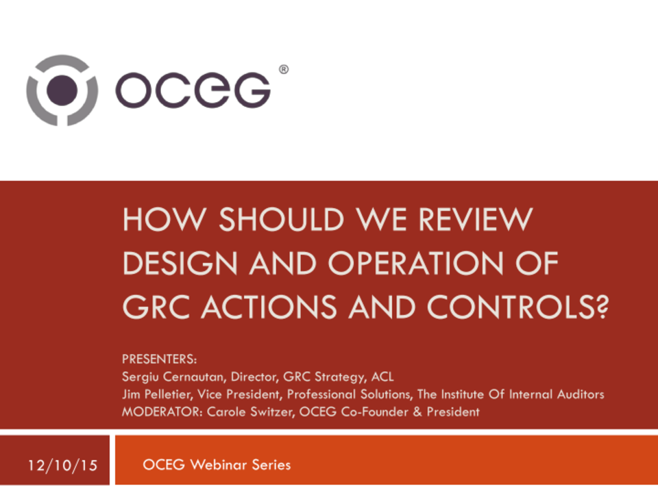 How Should We Review Design and Operation of GRC Actions and Controls ...