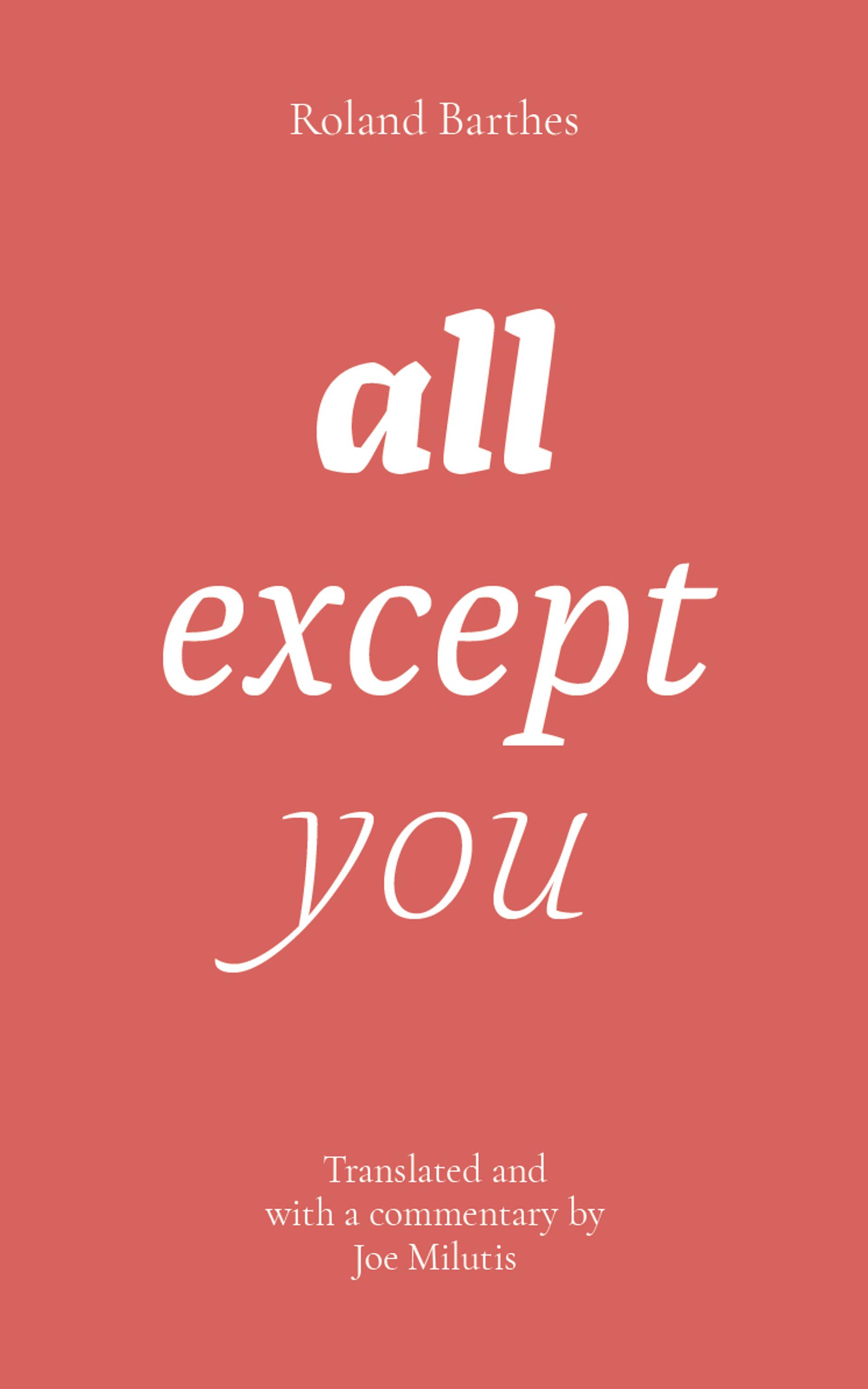 Cover of book titled all except you
