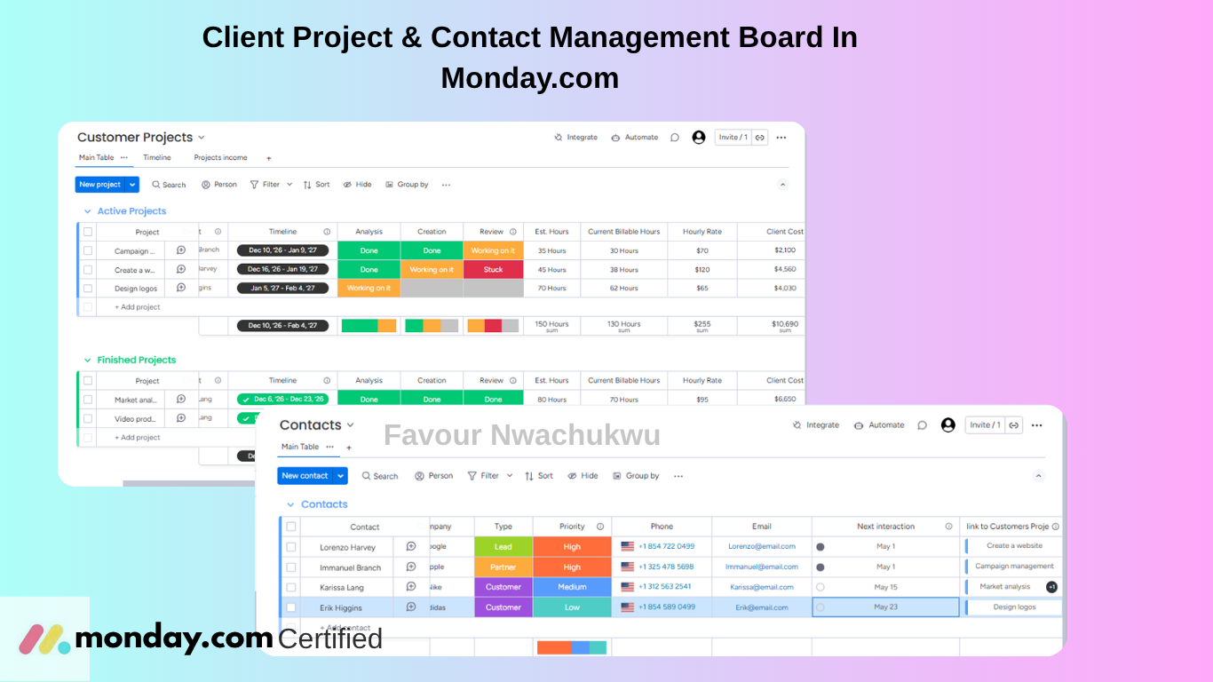 Client Project & Contact Management Board