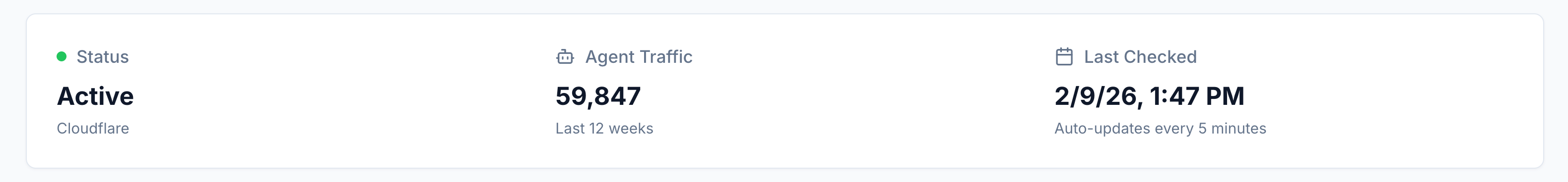 View Status, Agent Traffic, and Last Checked