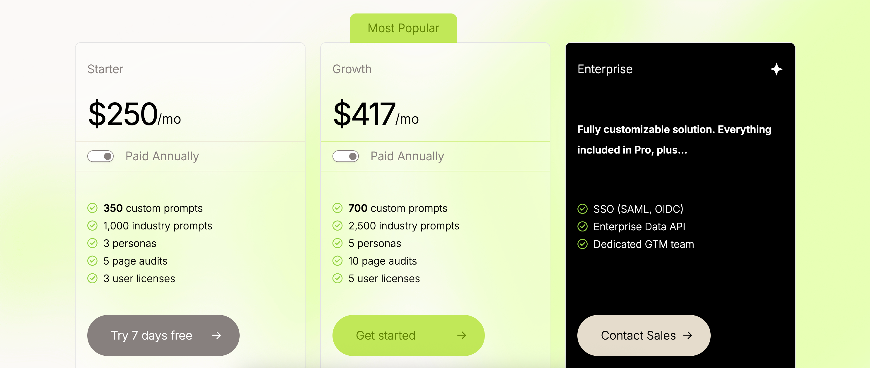 Image of pricing page on Scrunch website