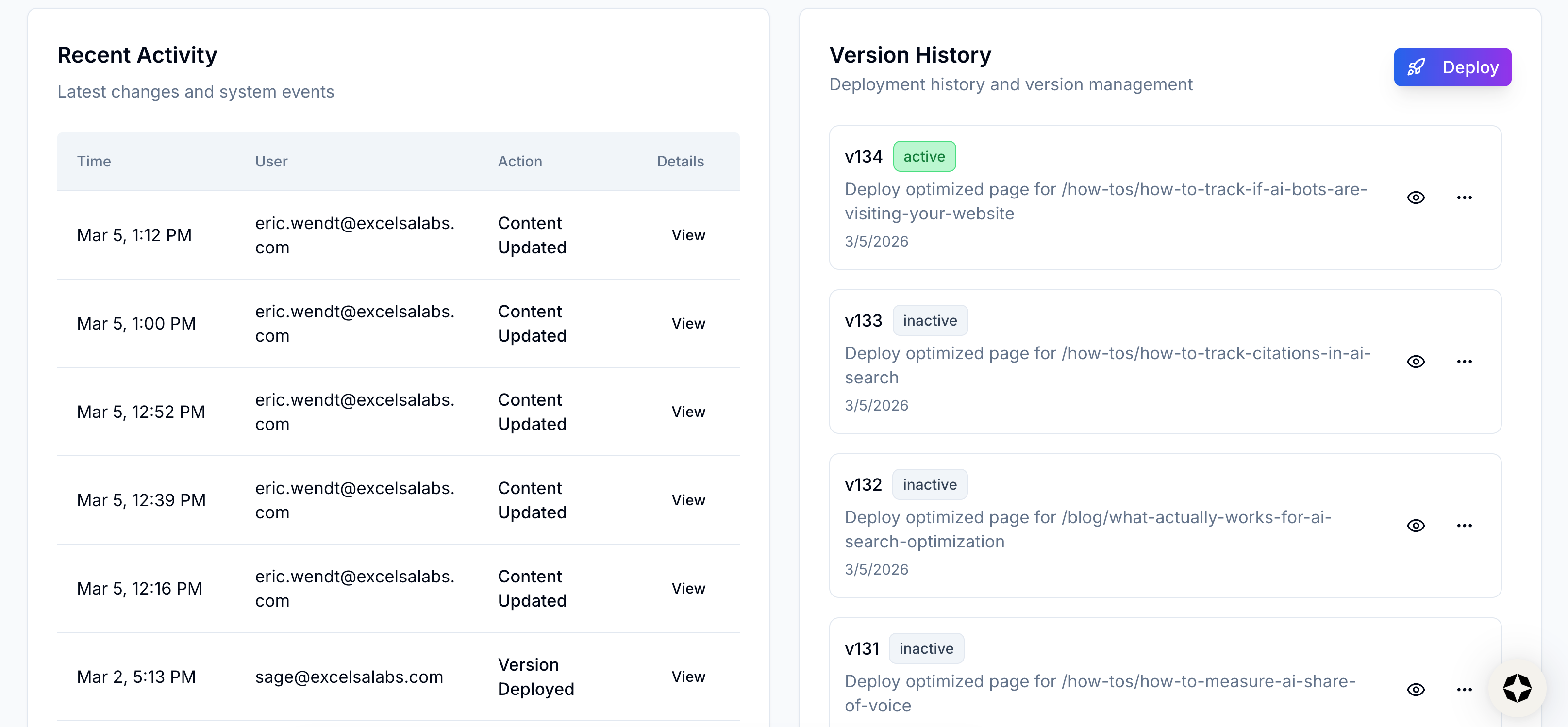 View Recent Activity and Version History View Recent Activity and Version History