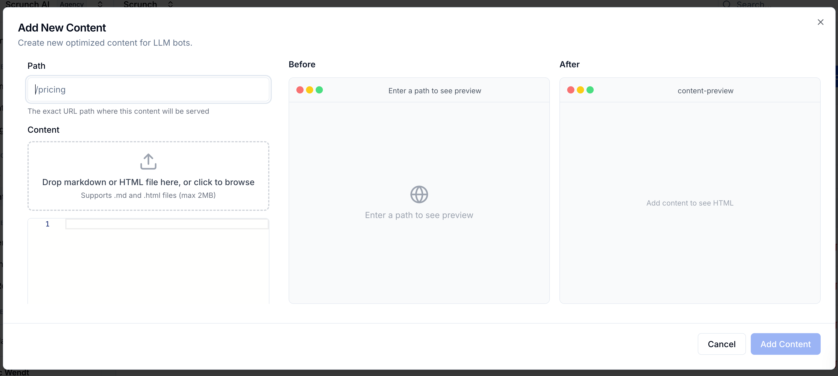 View Add New Content modal View Add New Content modal