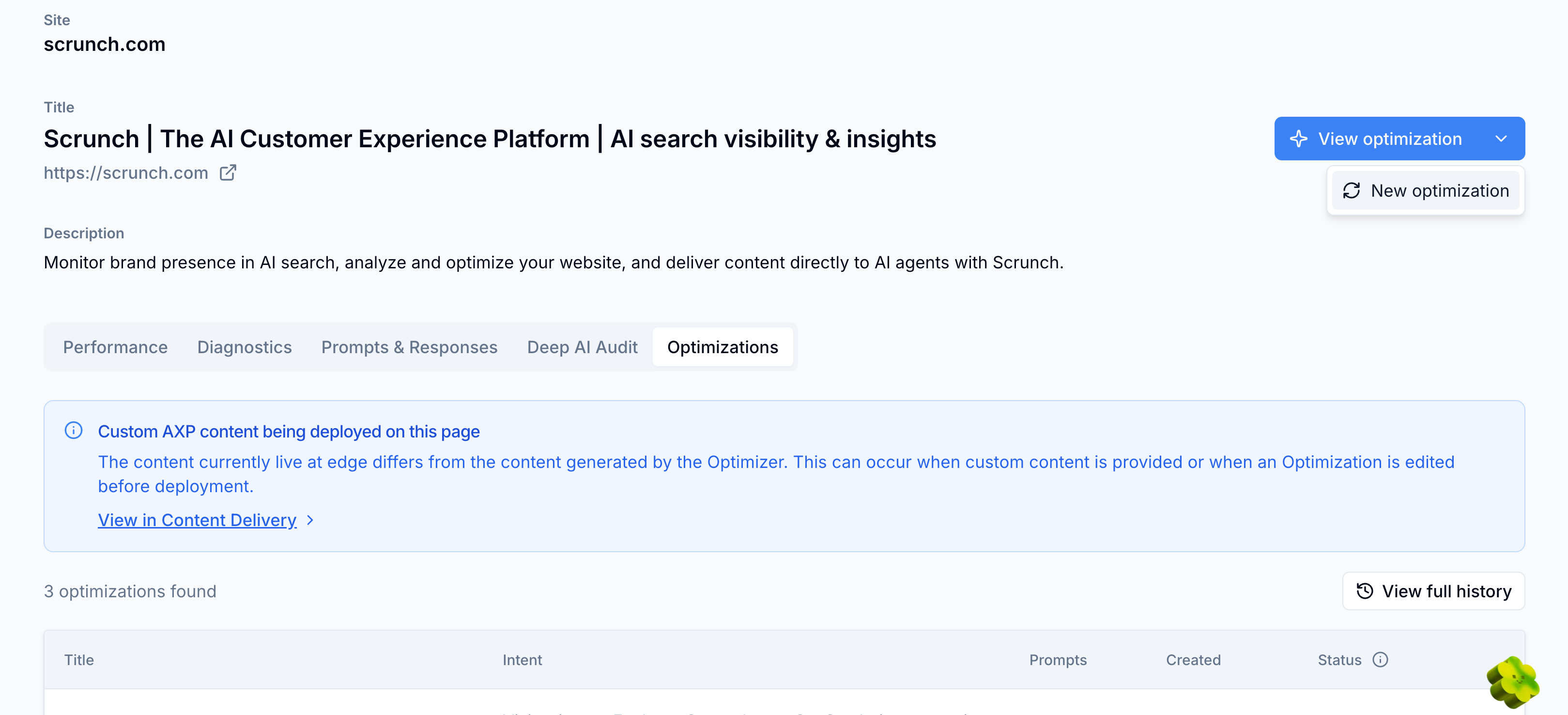 Select New optimization Select New optimization
