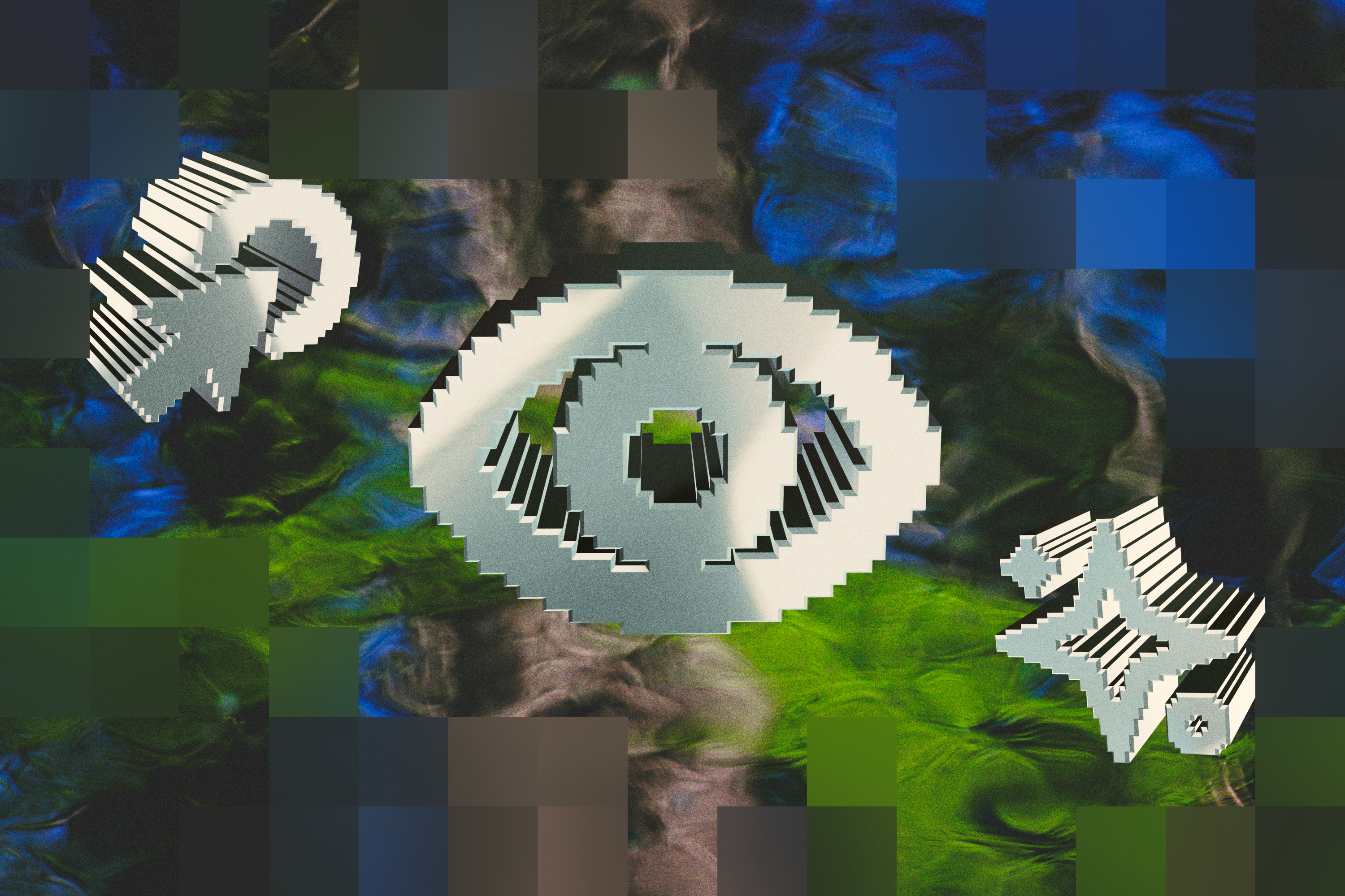 Image of eyes, sparkles, and arrow