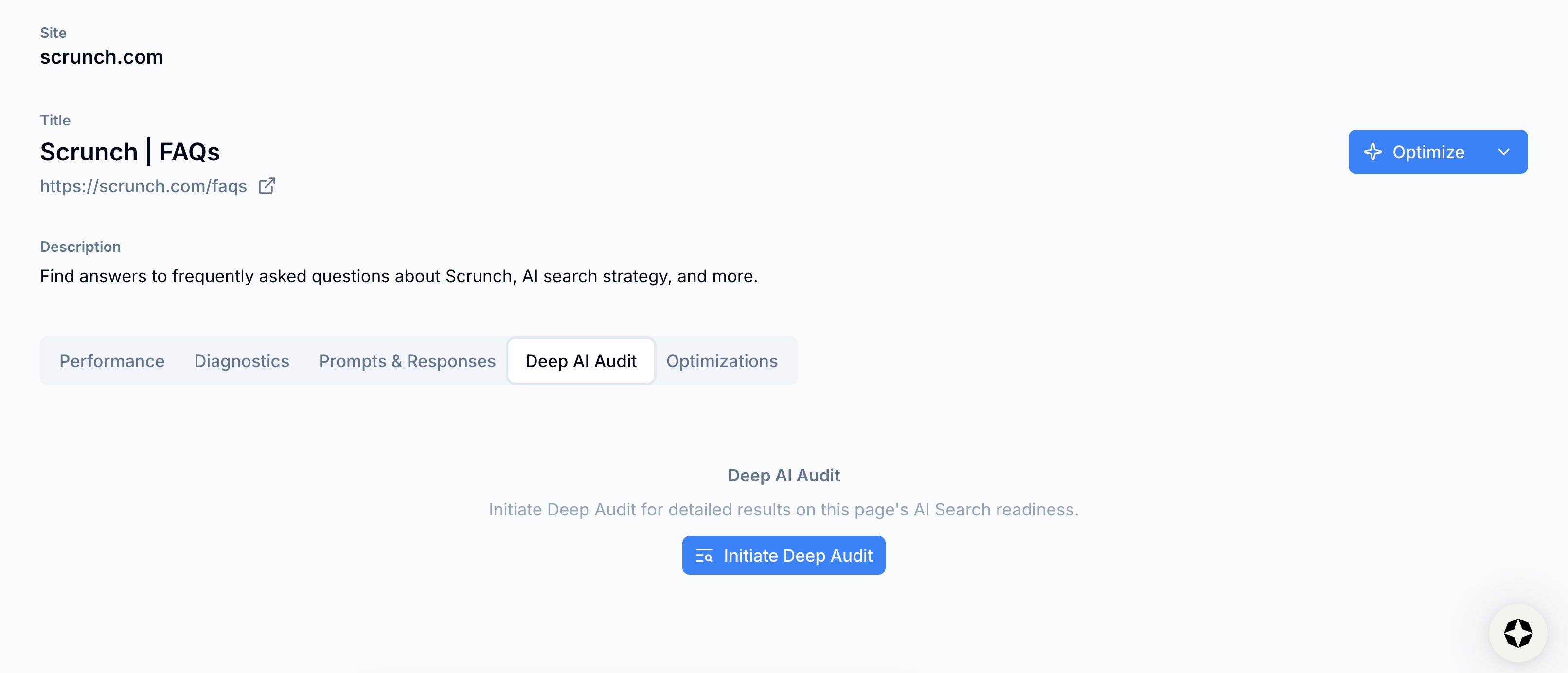 Select Initiate Deep Audit button Select Initiate Deep Audit button