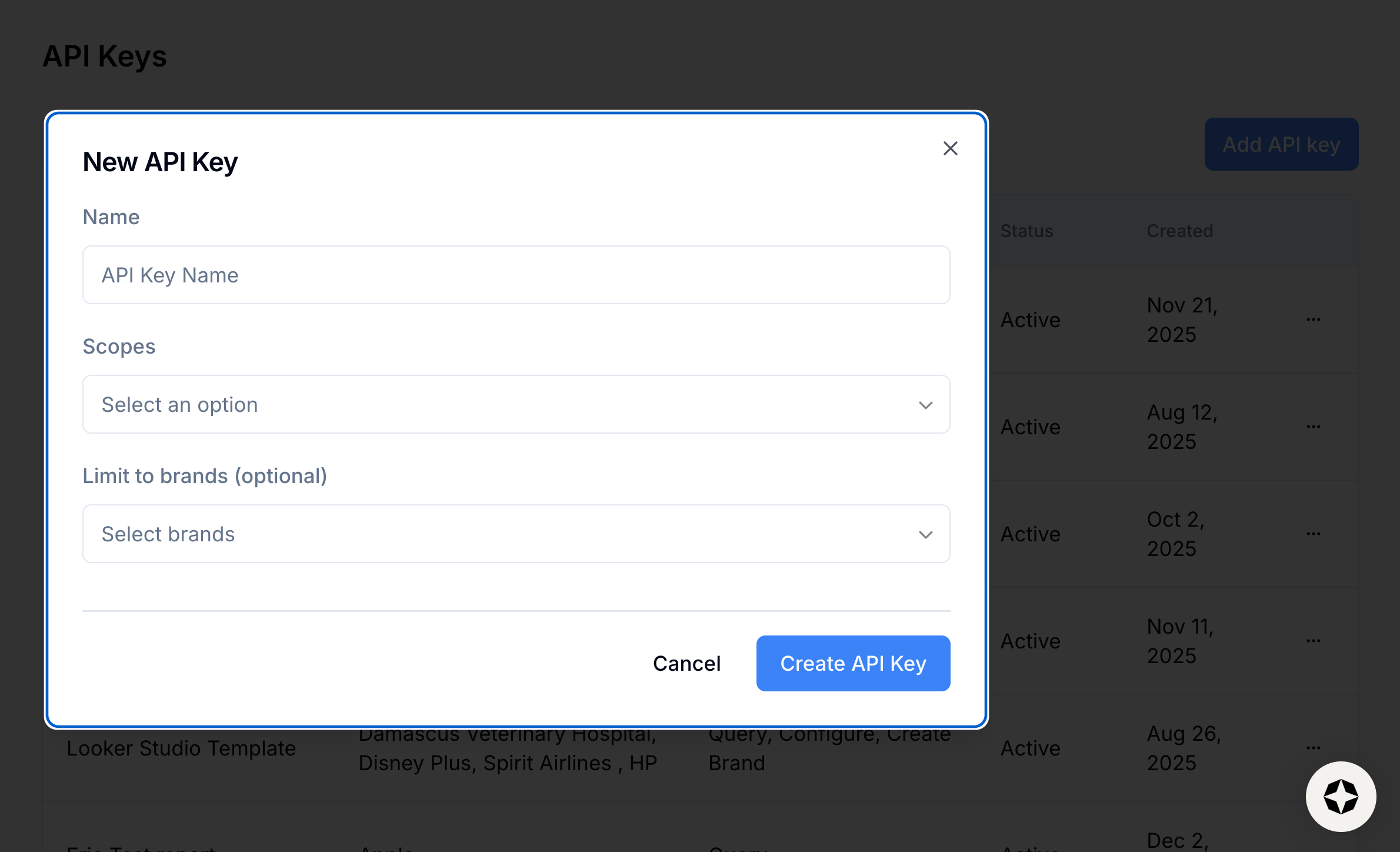 Image of API screen in Scrunch Image of API screen in Scrunch