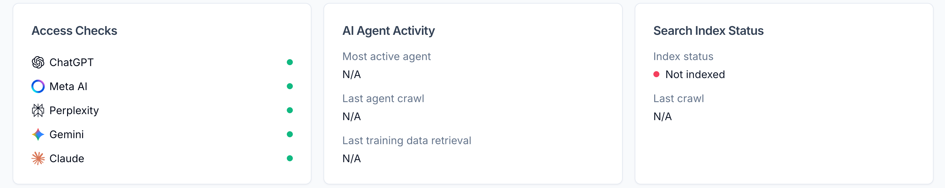 View Access Checks, AI Agent Activity, and Search Index Status