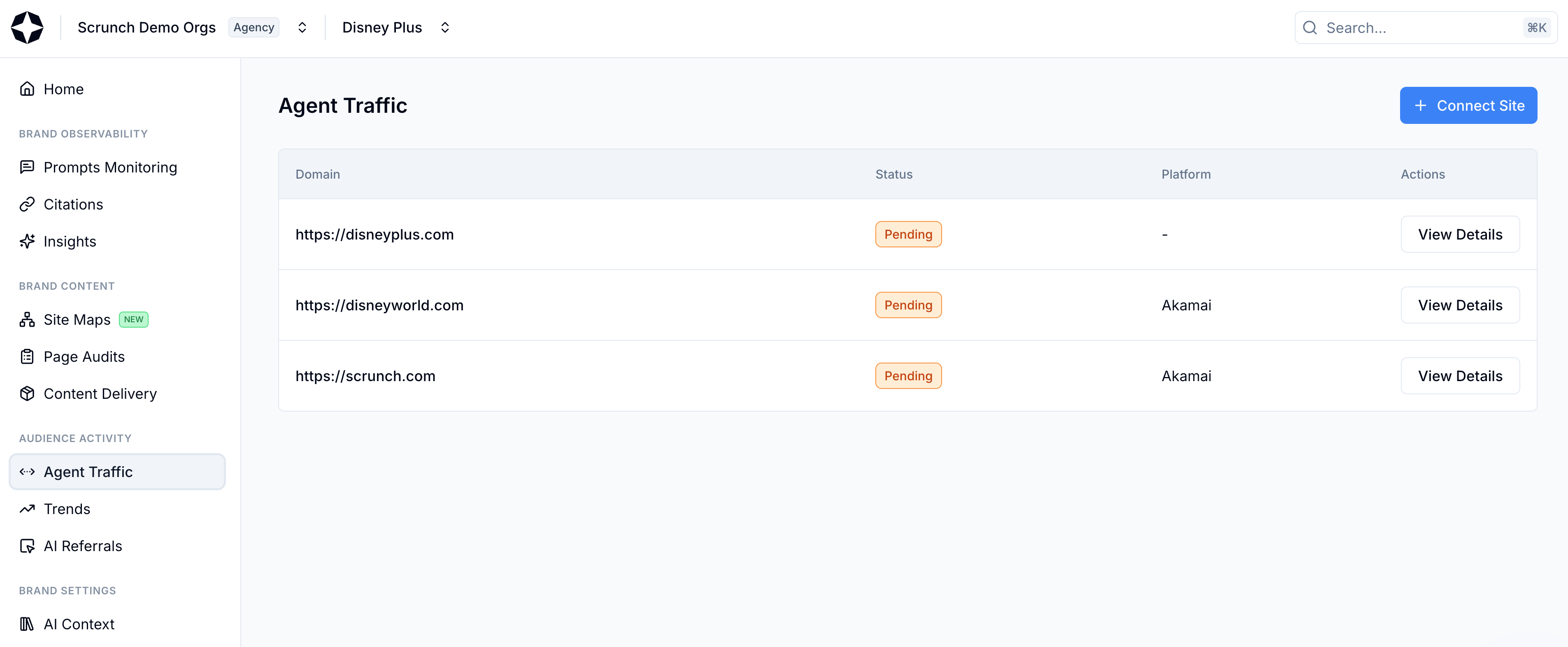 Select Agent Traffic from left-hand sidebar