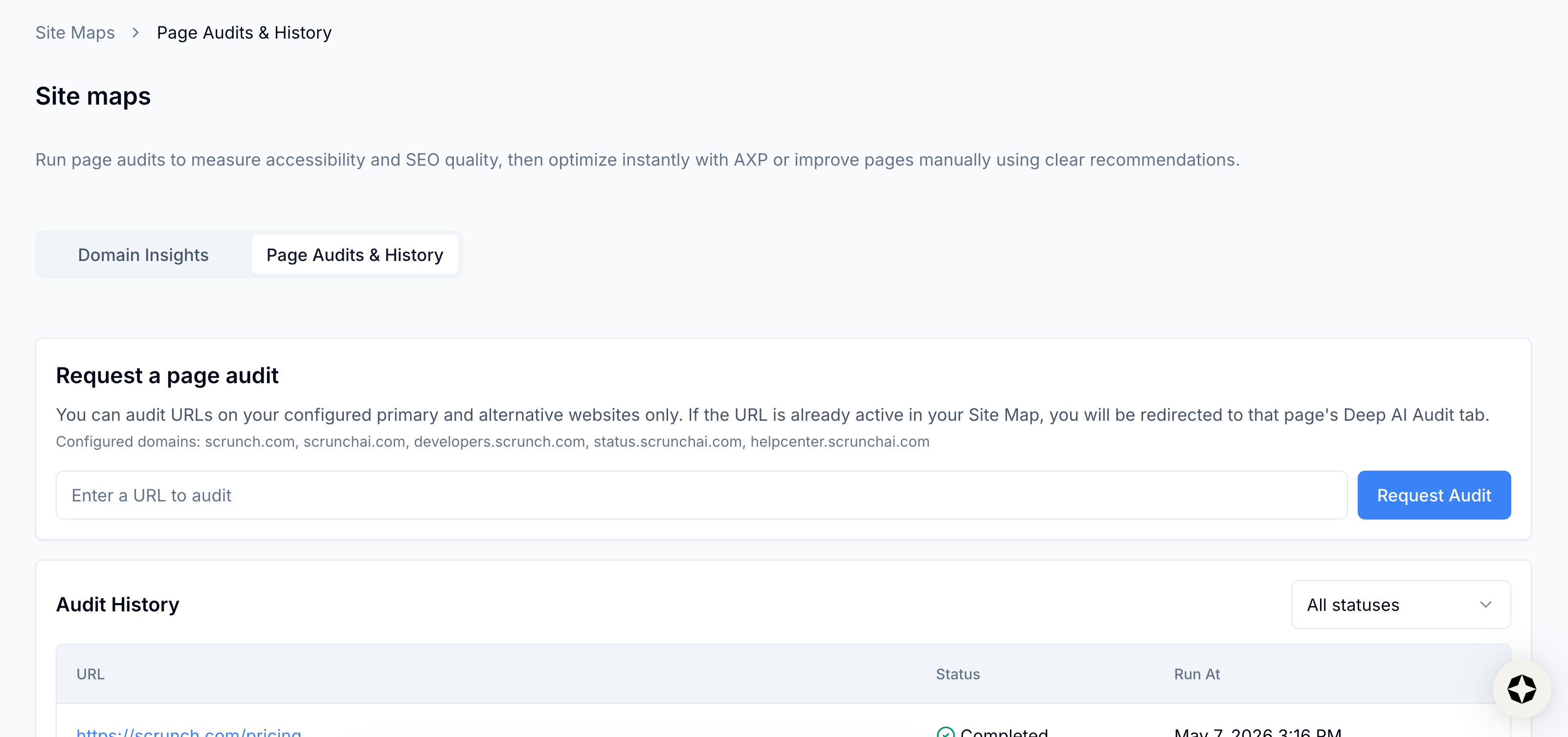 View Page Audits & History page View Page Audits & History page