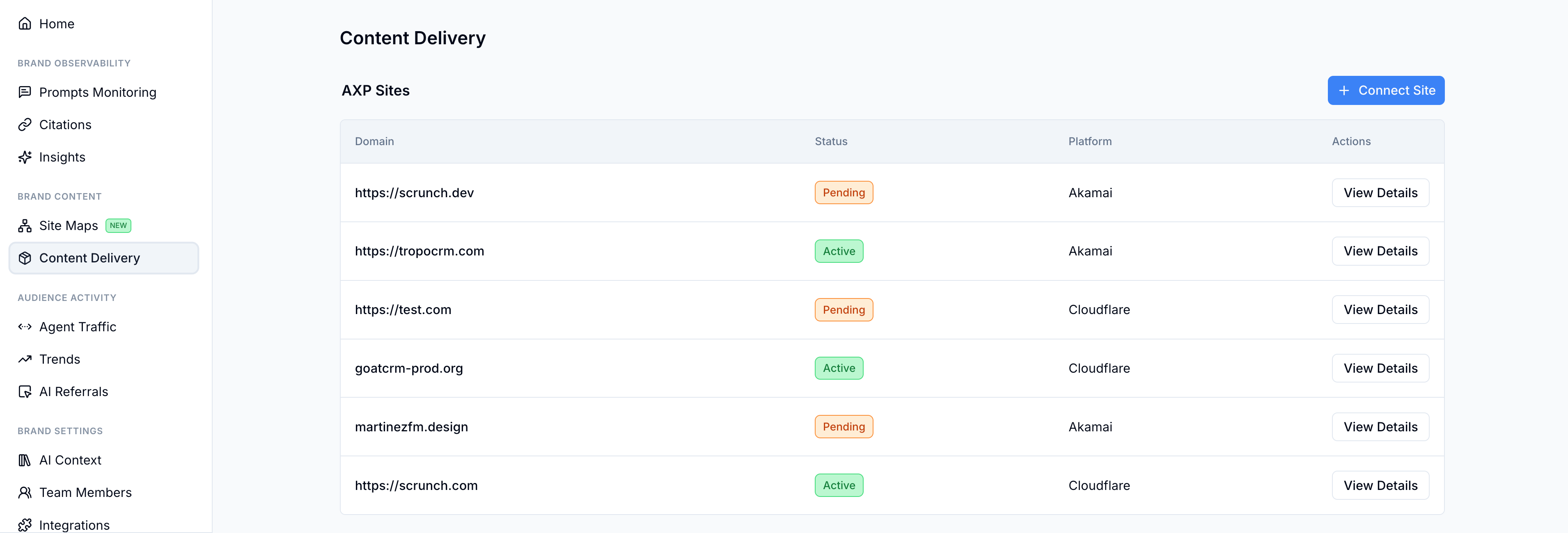 Select Content Delivery from left-hand sidebar Select Content Delivery from left-hand sidebar