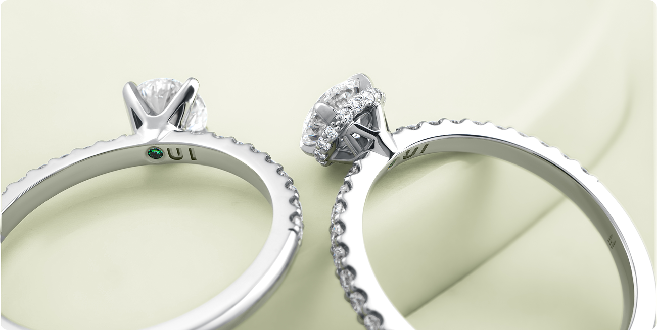 Engagement ring in signature 19KT gold for permanent natural whiteness.