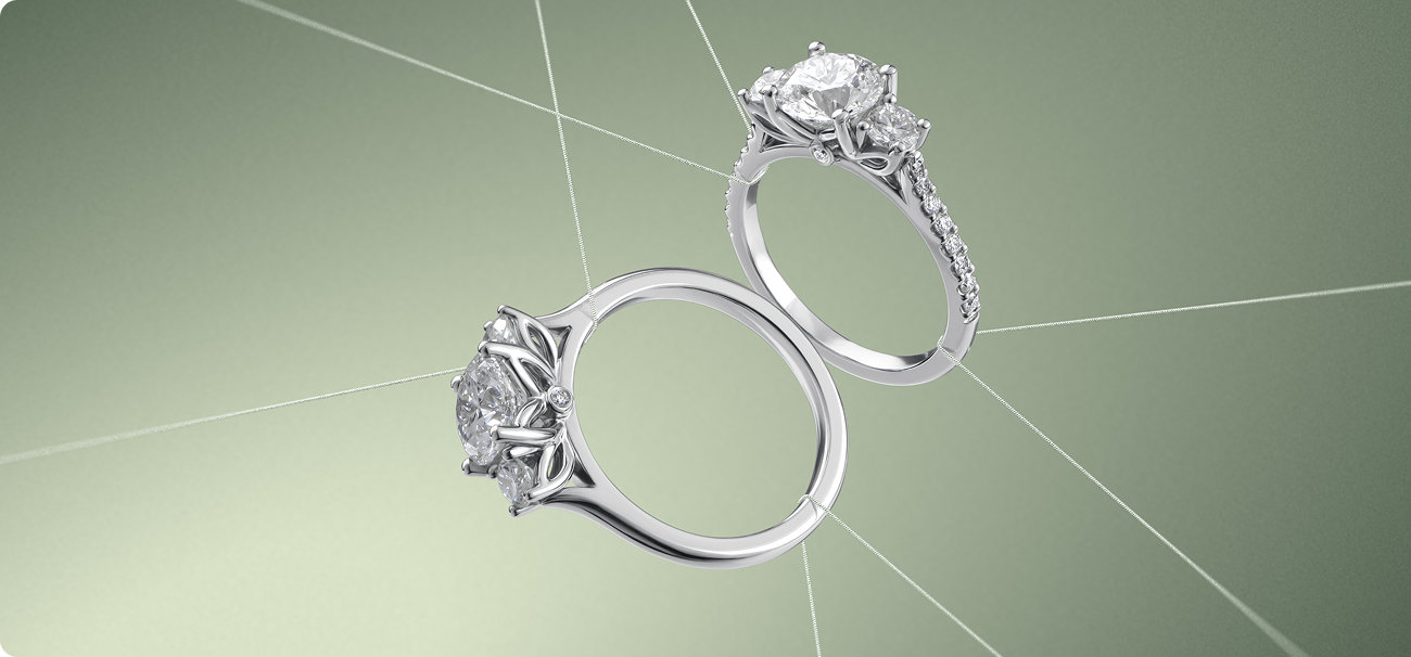 Bouquet de Diamants trilogy ring with petal prongs in signature 19KT gold.