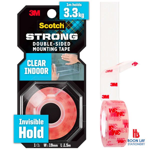 3M Scotch Double Sided Mounting Tape Clear 19mmx1.5m (410S19)