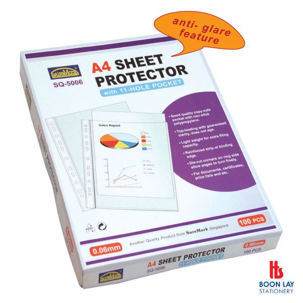 SUREMARK Sheet Protector 11-Hole 0.06mm A4 - Box of 100's (SQ5006)