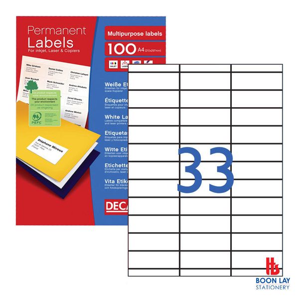 DECADRY White Labels 70x25mm - Box of 100's (DLW1811)