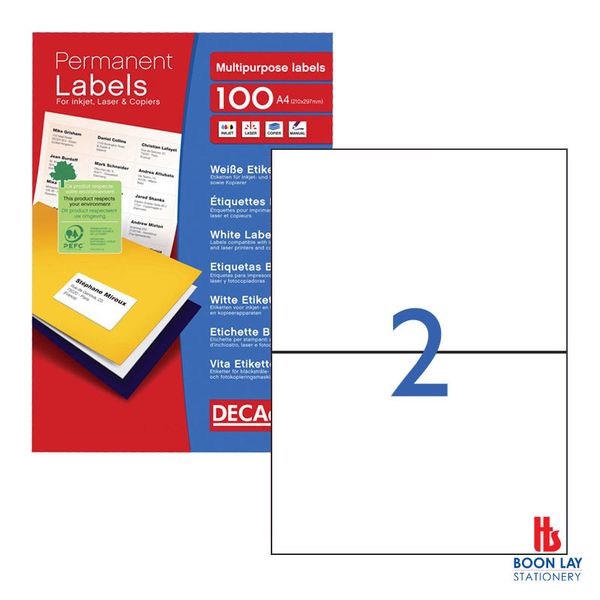 DECADRY White Labels 210x148.5mm - Box of 100's (DLW1794)
