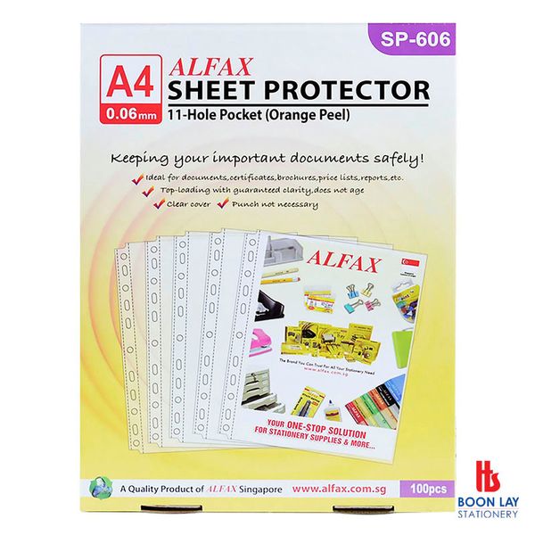 ALFAX Sheet Protector 11-Hole 0.06mm Matt A4 - Box of 100's (SP606)