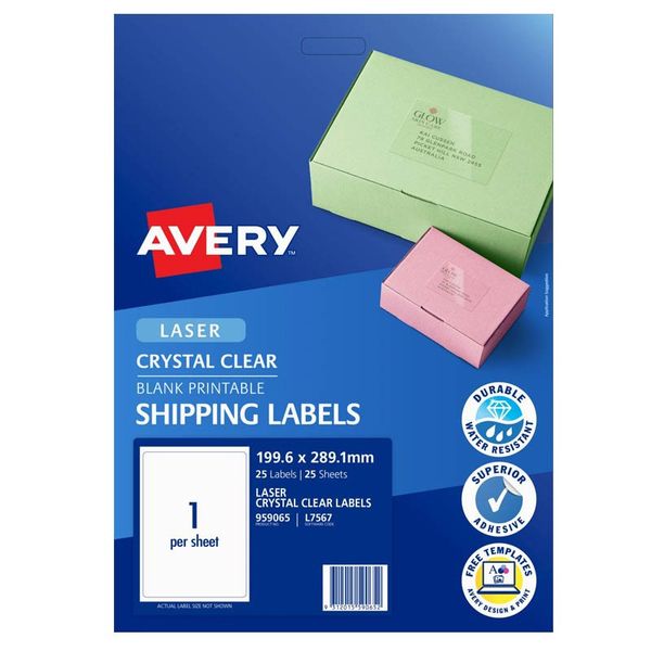 AVERY Crystal Clear Shipping Labels 199.6x289.1mm - Pack of 25's (L7567-25)